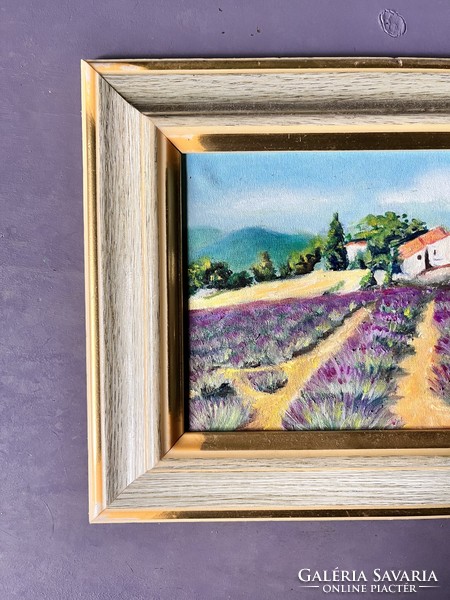Provence - i levendulamezőt ábrázoló vászonra készült olajfestmény