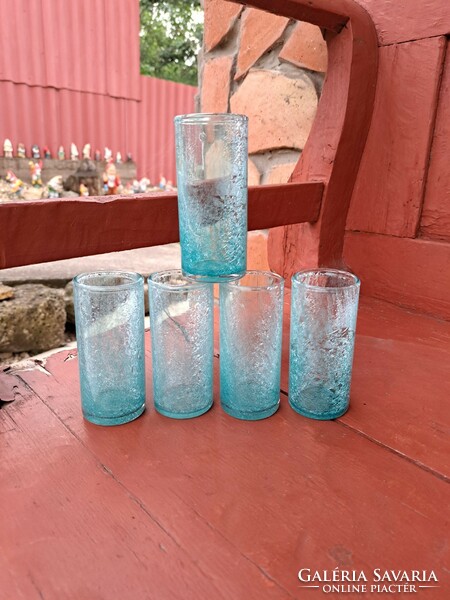 Retro ritka türkisz 5 db pohár repesztett Gyönyörű  Fátyolüveg fátyol karcagi berekfürdői üveg