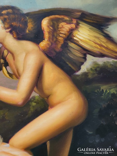 Oil painting with a mythological theme, depicting an archangel