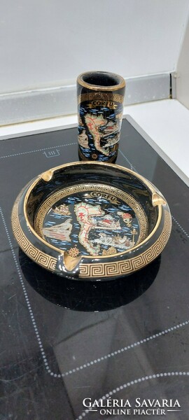 Greek porcelain ashtray set