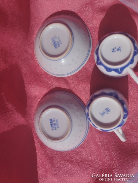 Kínai rizsszemes porcelán kávés csésze aljjal, 2 pár