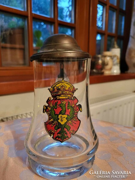 German glass beer mug with coat of arms