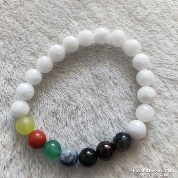 New chakra bracelet white jade, stretch