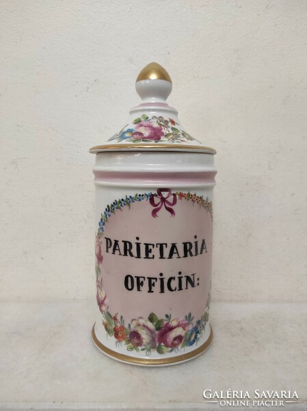 Antique apothecary jar with painted white porcelain inscription drug pharmacy medical device 861 7030
