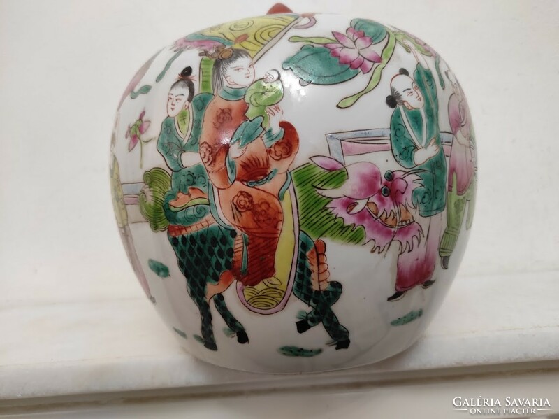 Antique Chinese Porcelain Egg Shaped Multicolored Colored Lid Urn Vase with Life Scene 155 5611