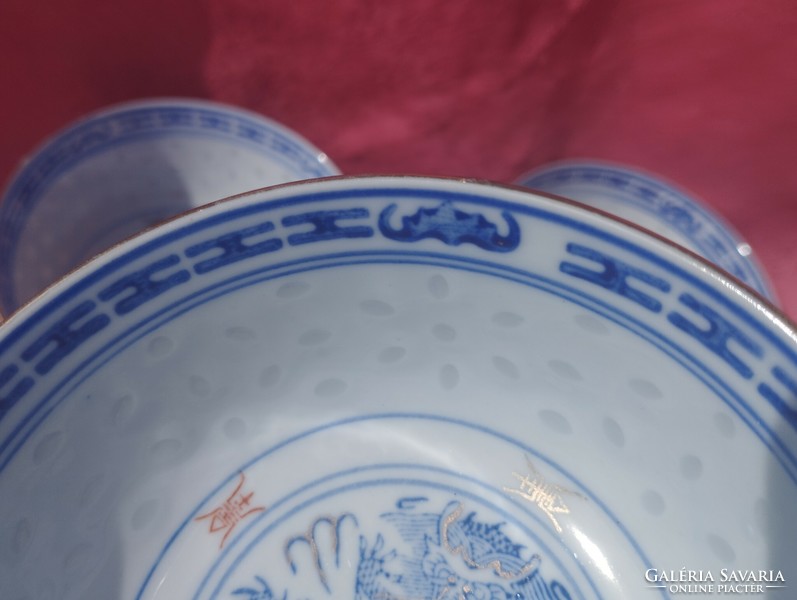 Kínai rizsszemes porcelán pudingos kanállal, 4 pár