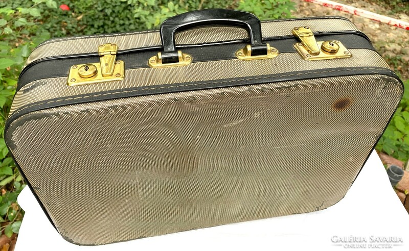 Eredeti Csehszlovák kis méretű elegáns női pepita bőrönd, retro utazó koffer- Kazeto - vintage