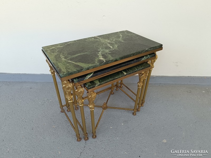 Antique 3 piece patina copper leg green marble onyx collapsible small table table row 789 7791