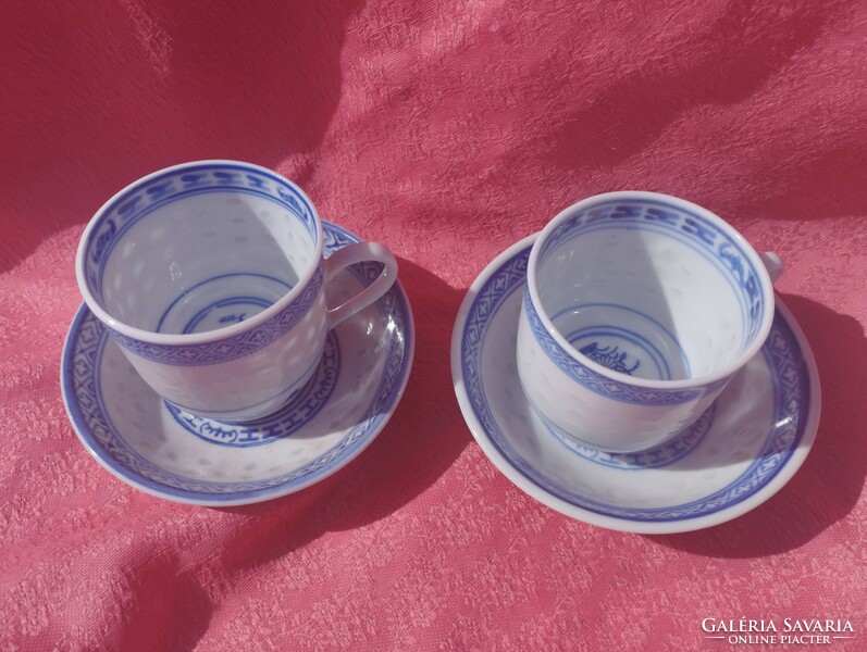 Kínai rizsszemes porcelán kávés csésze aljjal, 2 pár