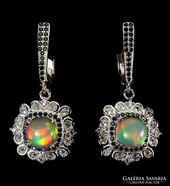 Real fire opal and black spinel with 925 sterling silver