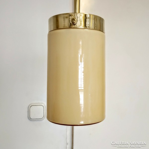 Bauhaus - Art deco réz mennyezeti lámpa felújítva - krémszínű hengerbúra