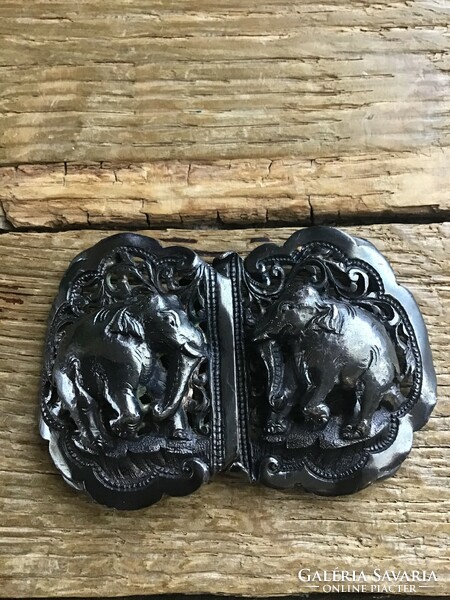 Antik Burmai kézműves ezüst övcsat elefánt motívummal