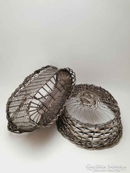 Silver-plated woven drink holder and basket, 2 in one