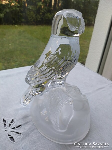 French acid-etched crystal owl paperweight, bookend