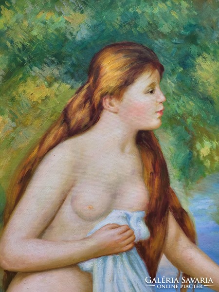 Impressionist oil on canvas painting, female nude