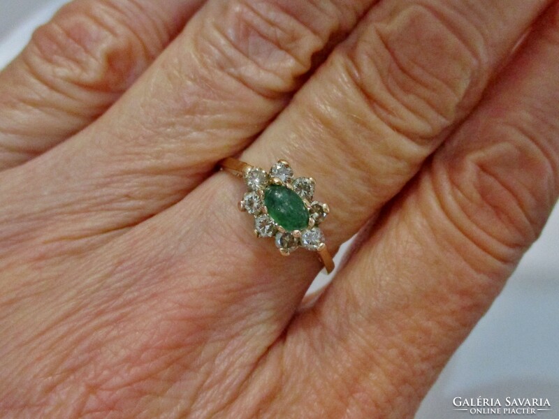 Nagyon szép régi magyar 14kt arany gyűrű 0,56ct gyémánt és 0,3ct smaragd kövekkel