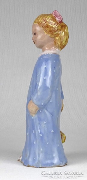 1O621 old girl in pajamas with a bear ceramic figurine 17 cm