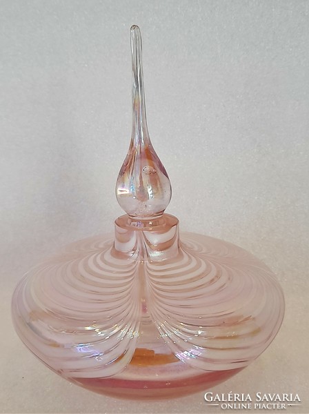 Pink iridescent glass perfume bottle