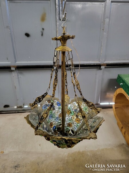 Copper chandelier with colored glass