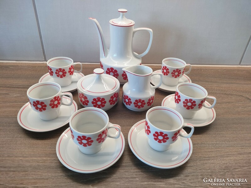 Hollóházi red floral coffee set with breakfast set as a gift