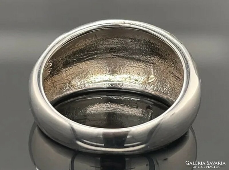 Teknőc mintás abalone drágaköves  sterling ezüst gyűrű 14K aranyozással 59 es mèret 925/ - új