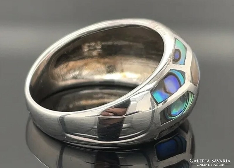Tortoise pattern abalone gemstone sterling silver ring with 14k gold plating 59 es mèret 925/ - new