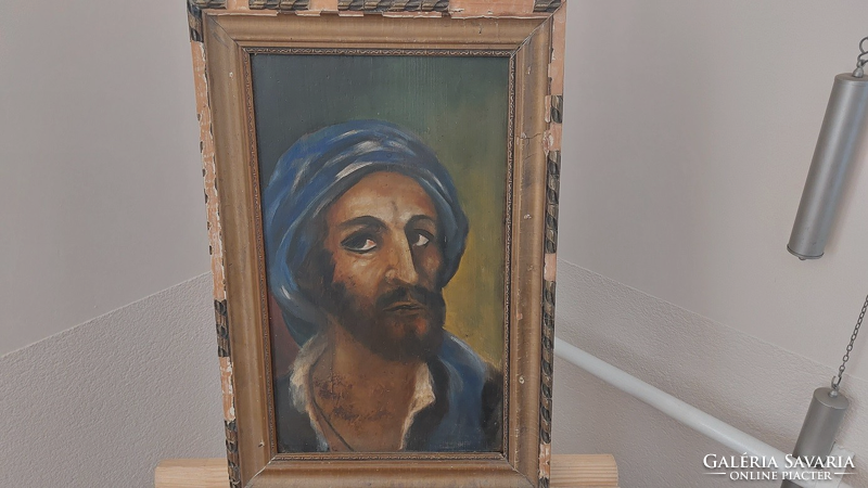 (K) Arab male portrait painting 50x33 cm with frame