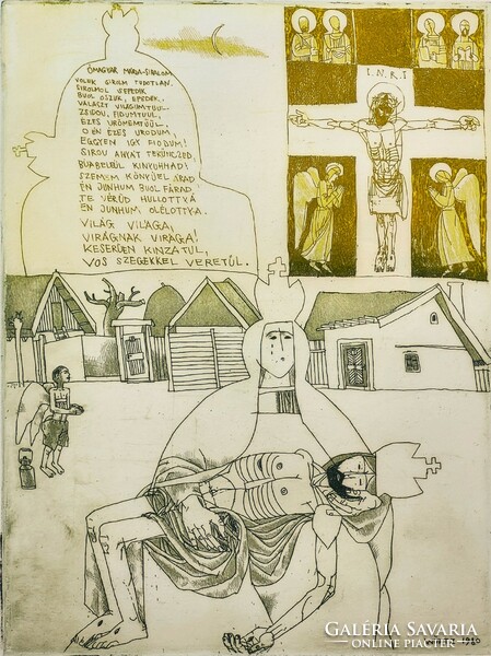 Ádám Würtz (1927-1994): Old Hungarian Mary's Lament etching with original guarantee