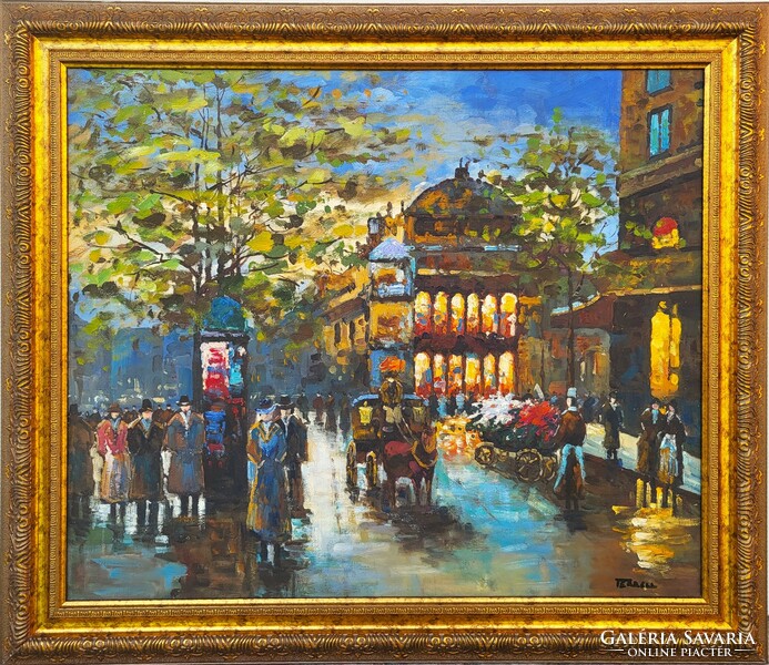 Terrell- Parisian street detail oil painting copy (not print) with nice frame!