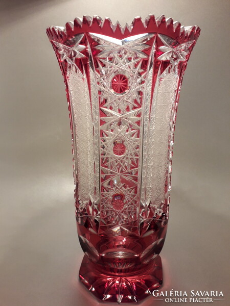Cseh vagy Ajka kristály vastag falú mélyen csiszolt üveg váza 24,5 cm