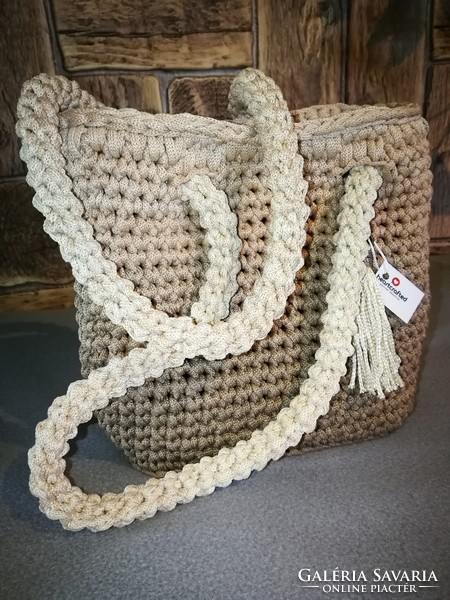 Crocheted brown-beige gradient women's shoulder bag