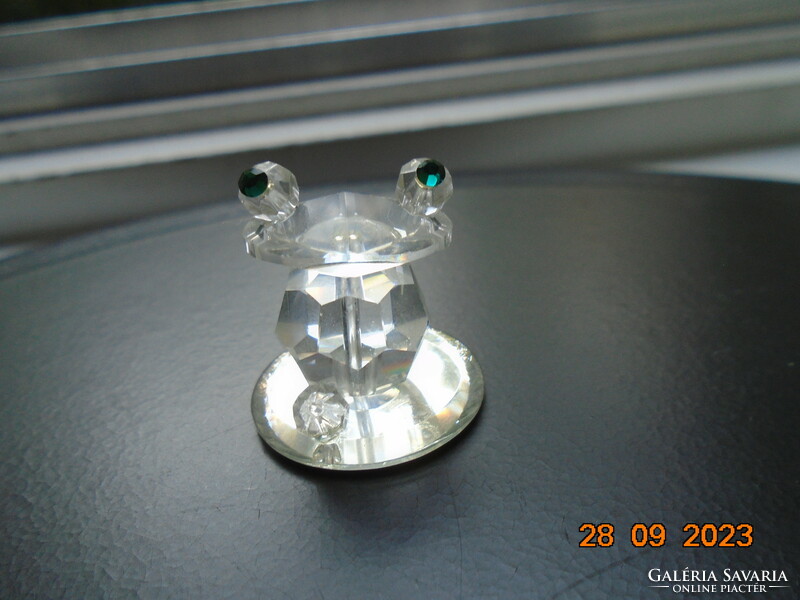 Hand polished, marked, Czech Mayfair lead crystal animal figure from the 70s, frog with green eyes