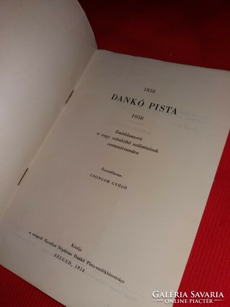 1958 Csongor: Dankó pista biography book, centenary edition, according to the pictures, patriotic people's front