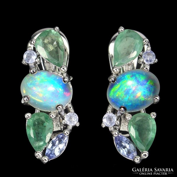 Real fire opal emerald tanzanite 925 sterling silver