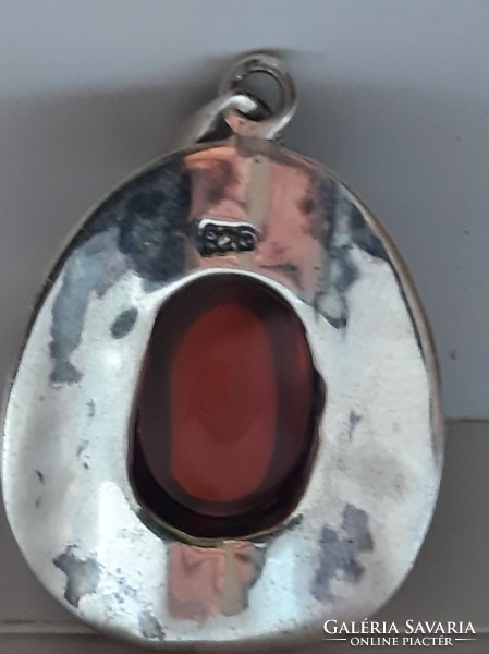 Cherry red 4cm pendant with drop glass, marked 925 silver!