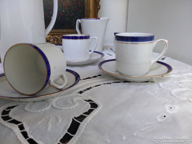 Eichwald antik kék-arany porcelán kávés készlet tojáshéj vékonyságú 1910-