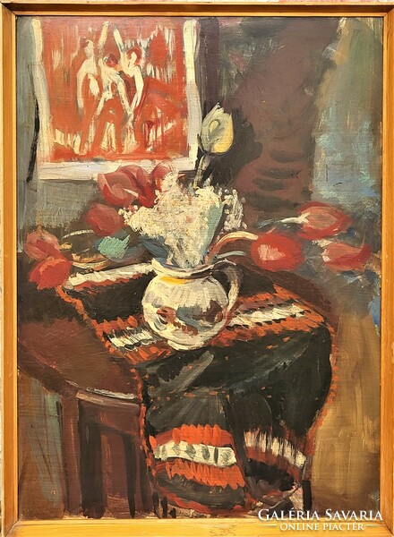 Tibor Tenkács (1913 - 1998) still life c. Oil painting 83x63cm with original guarantee!