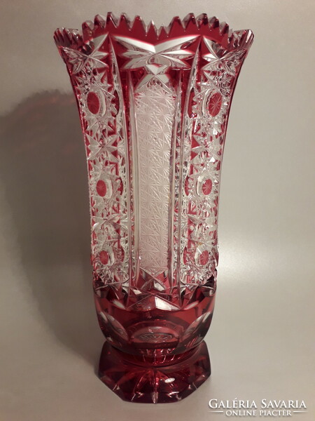 Czech or Ajka crystal thick-walled deep-cut glass vase 24.5 cm