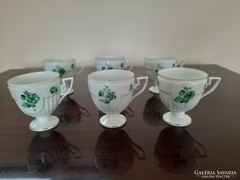 6 db Herendi zöld virágmintás ZV kávés csésze, likőrös pohár készlet