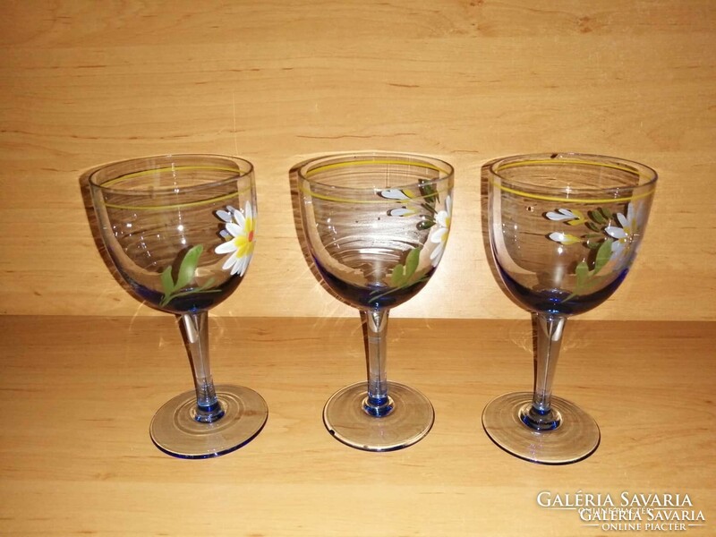 Retro kék virágmintás talpas üveg pohár 3 db egyben (0-3)