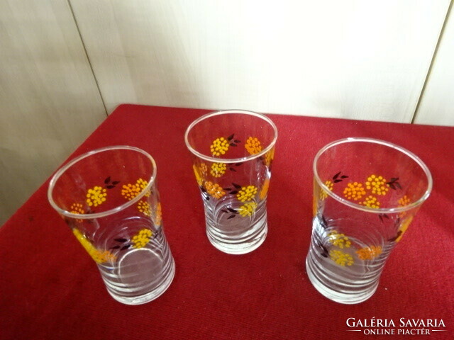 Glass cup with a flower pattern, soft drink, three pieces. Jokai.
