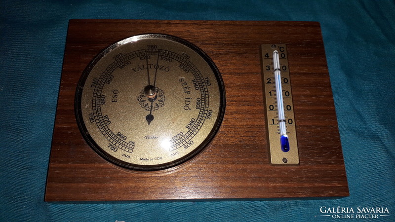Old Hungarian inscription gdr - ndk working barometer with thermometer on wood wall decoration 17 x 12 cm according to pictures