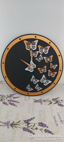 Wooden butterfly wall clock