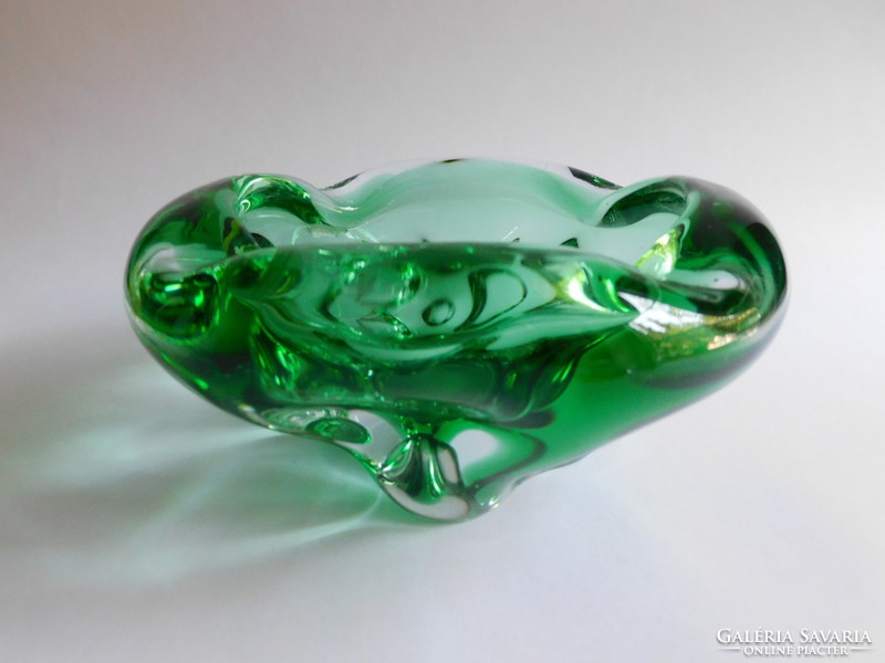 Green Czechoslovak designer glass ashtray 60s