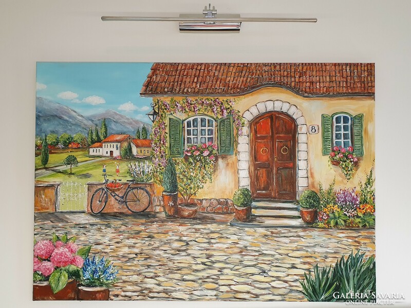 Ház a napfényes Toscanaban NAGYMÉRETŰ 100 x 70 cm festmény,