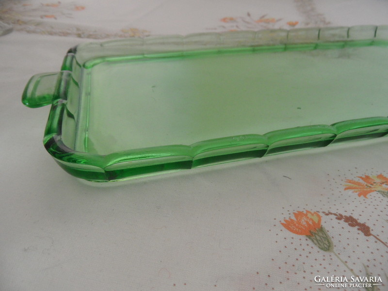 Art deco zöld üveg tálca
