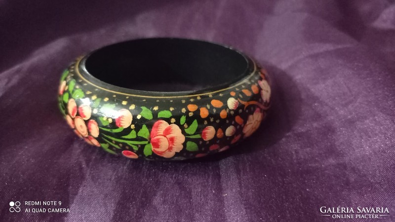 Colorful lacquered wooden bracelet, painted women's jewelry