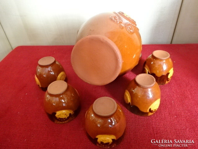 Hungarian glazed ceramics, brandy set for five people. Jokai.