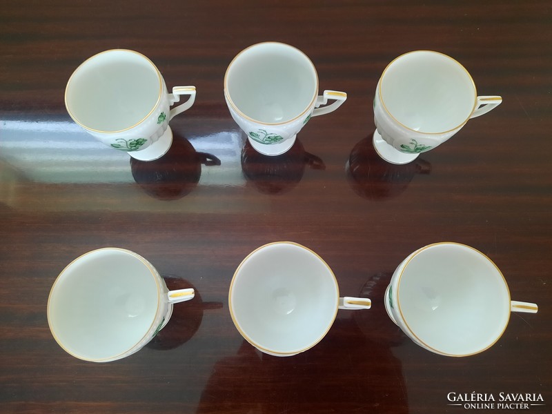 Set of 6 Herend green floral patterned coffee cups and liqueur glasses