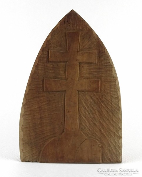 1O654 triple pile double cross wood carving 26 cm
